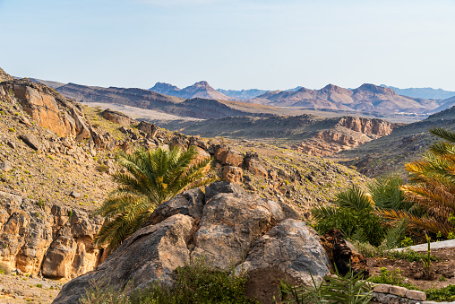 Landscape oasis at Misfah al Abriyyin or Misfat Al Abriyeen village located in the north of the Sultanate of Oman.