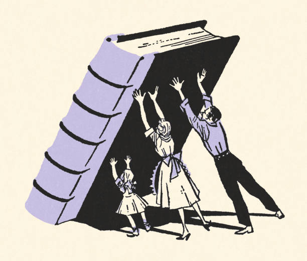 Family Pushing Up a Book