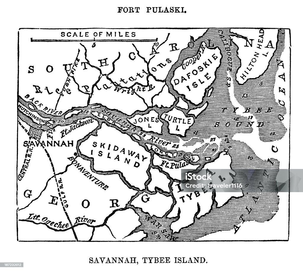 Forte Puaski em Savannah, Geórgia - Royalty-free Mapa Ilustração de stock