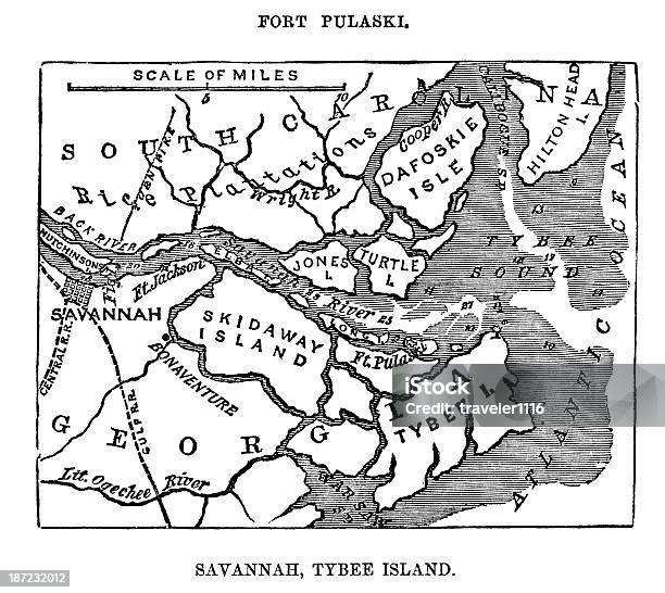 Forte Puaski Em Savannah Geórgia - Arte vetorial de stock e mais imagens de Mapa - Mapa, Geórgia - Sul dos Estados Unidos, Savannah - Geórgia