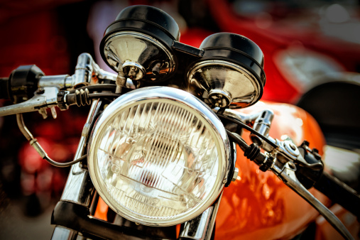 Front of cafe race motorcycle.Laverda.