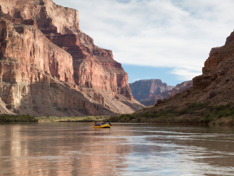 Rafters floating down the Grand Canyon.