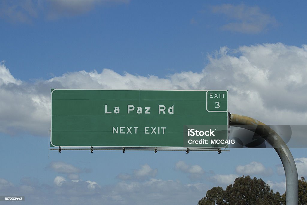 La Paz Rd The exit sign for La Paz Rd. on the 73 toll road in Orange County, California. Aliso Viejo Stock Photo