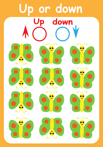 Up or down. Directions for children. Logic game. Spatial orientation. Study sheet.