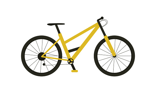 Mountain bicycle for downhill or city riding. Isolated flat vector bright yellow and black bike