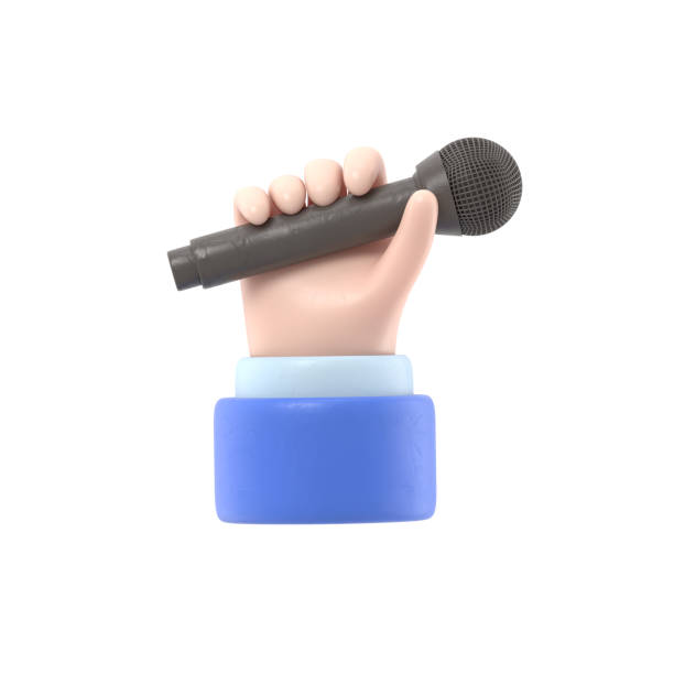 istock Cartoon Gesture Icon Mockup.Cartoon hand holding microphone.3D rendering on white background. 1872355784
