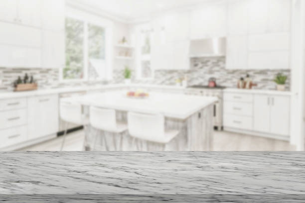 istock Modern kitchen marble board top shelf product presentation template 3D 1872358489