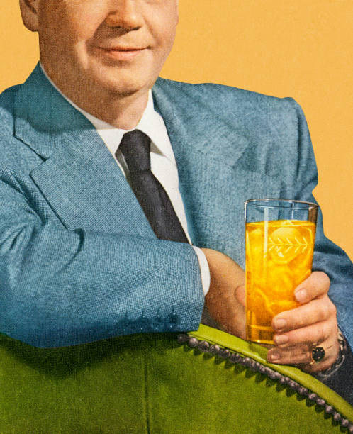 Man Sitting and Holding Drink Man Sitting and Holding Drink cocktail party photos stock illustrations