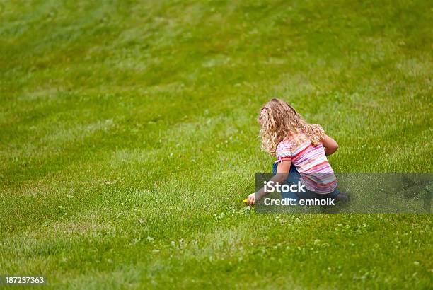 Girl Picking Dandelion Stock Photo - Download Image Now - 2-3 Years, Autumn, Blond Hair