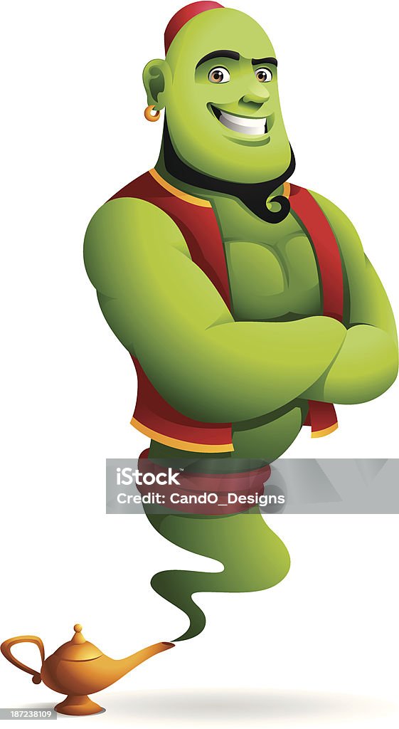 Genie: Arms Folded A good-looking green genie at your service Genie stock vector