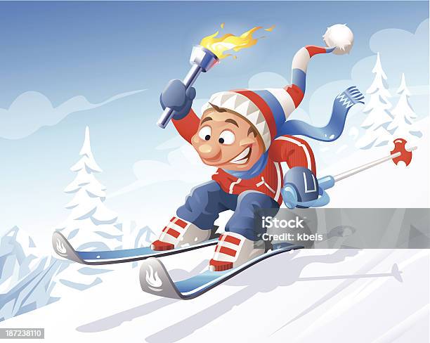 Skifahrer Mit Olympic Torch Stock Vektor Art und mehr Bilder von Fackel - Fackel, Internationales Sportereignis, Skifahren
