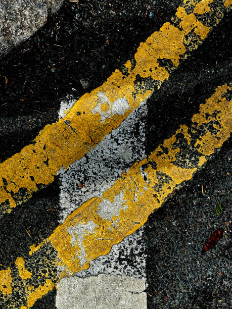 Free Stock Photo of Close-up of double yellow lines on an asphalt road