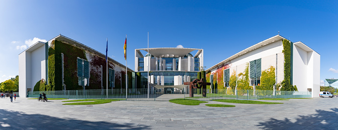 Berlin, Germany - September 24, 2023: A panorama picture of the German Chancellery.