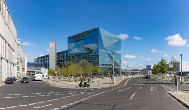Motion blur modern glass office building