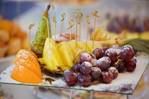 Different types of fruits. Serving for a festive table or Candy bar.