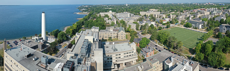 An aerial panorama of Kingston, Ontario, Canada