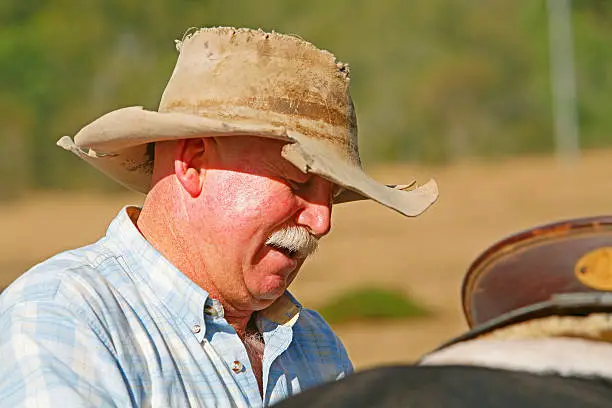Photo of Close-up of stockman out in harsh sun