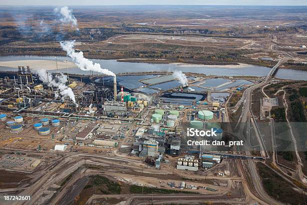 Oil Refinery Aerial Photo Stock Photo - Download Image Now - Oil Sands, Aerial View, Air Pollution