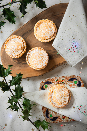 Mince pies at Christmas on a kitchen table