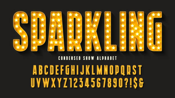 Retro cinema alphabet design, cabaret, LED lamps letters and numbers. Original design