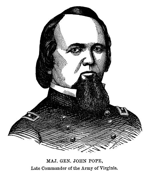 John Pope Engraving From 1863 Featuring The Union General During The Civil War, John Pope.  Pope Lived From 1822 Until 1892. manassas stock illustrations