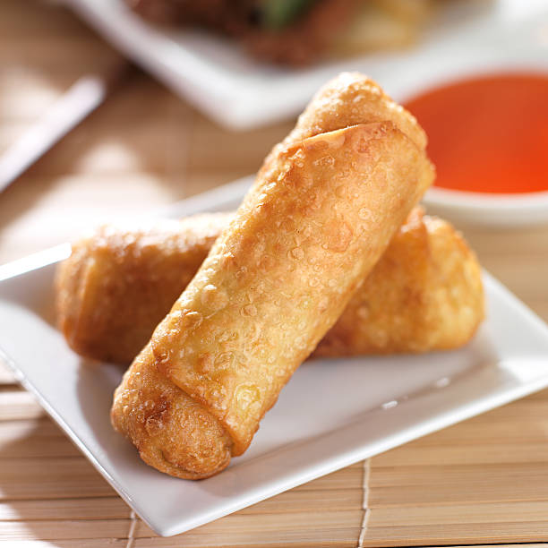 istock chinese egg rolls with sauce on plate 187244984
