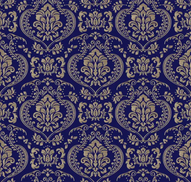 Vector illustration of Royal Blue Victorian Damask Luxury Decorative Fabric Pattern