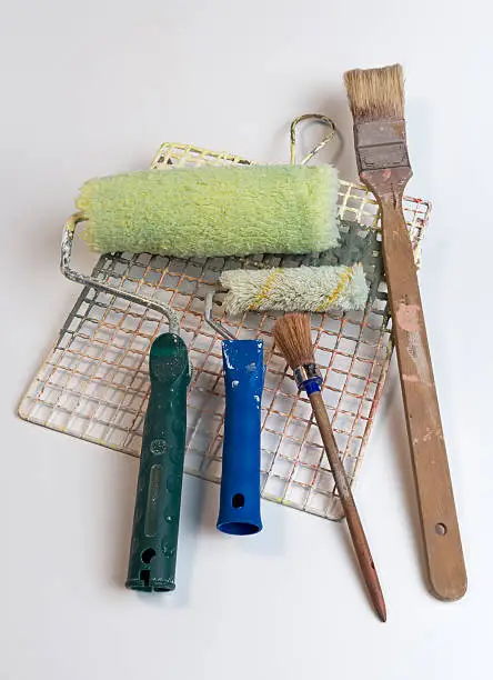 Old and used tools of house-painter and decorator