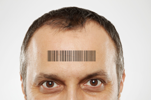 Barcode on the forehead.