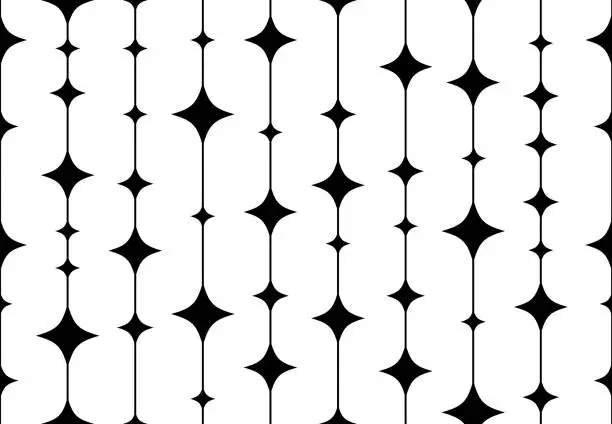 Vector illustration of Pattern with Rhombus Shaped Black Stars and Lines