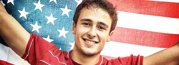 istock Young American Man with his Flag 187248547