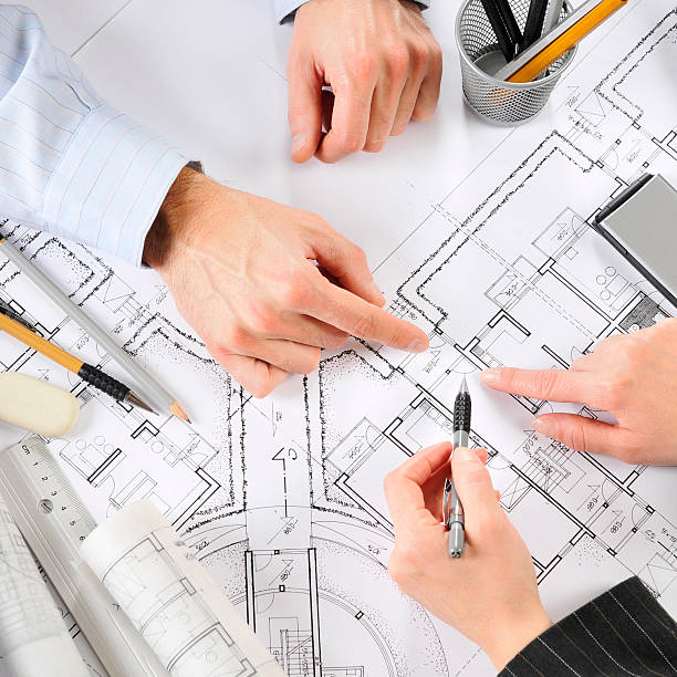 istock House project, Architect, Developer, Client, new investments, blueprints, close-up 187248790