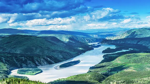 Panorama of Yukon River, Canada.