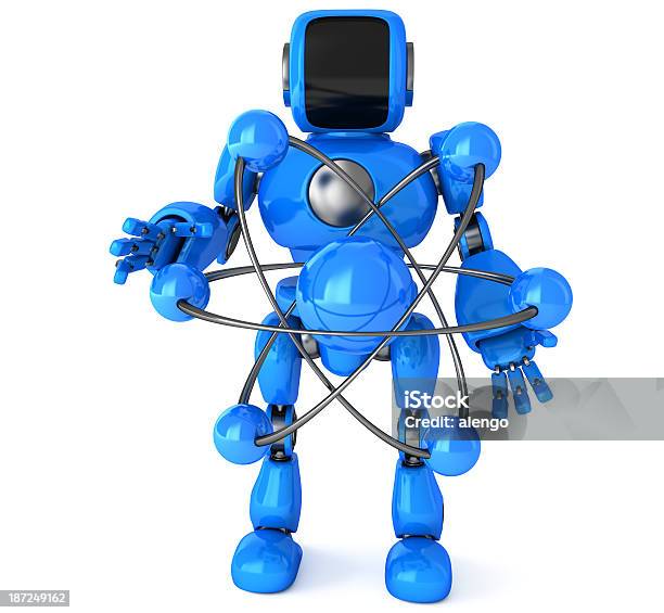 Robot And Atom Foto de stock y más banco de imágenes de ADN - ADN, Adulto, Agarrar