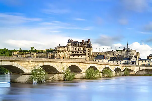 Amboise medieval castle or chateau and bridge on Loire river. France, Europe. Unesco site.