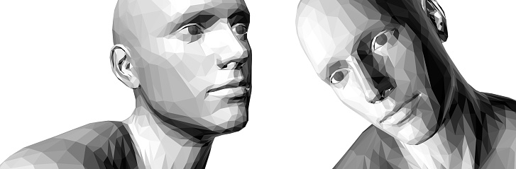 Abstract digital human head. Time to think. Minimalistic design for business presentations, flyers or posters. 3d vector illustration.