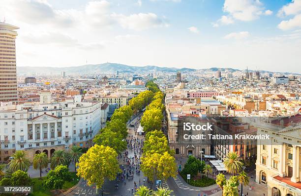 Barcelona Cityscape With La Rambla Stock Photo - Download Image Now - Barcelona - Spain, Street, The Ramblas