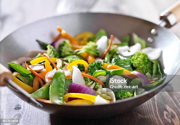 Vegetarian Wok Stir Fry Stock Photo - Download Image Now - Wok, Steel, Vegetable