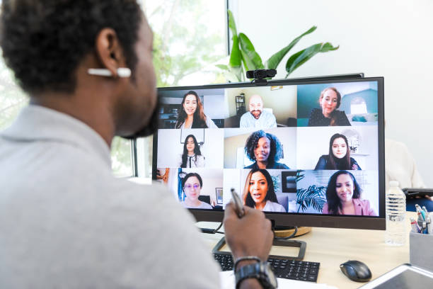 istock Unrecognizable businessman meets with his colleagues virtually 1872535043