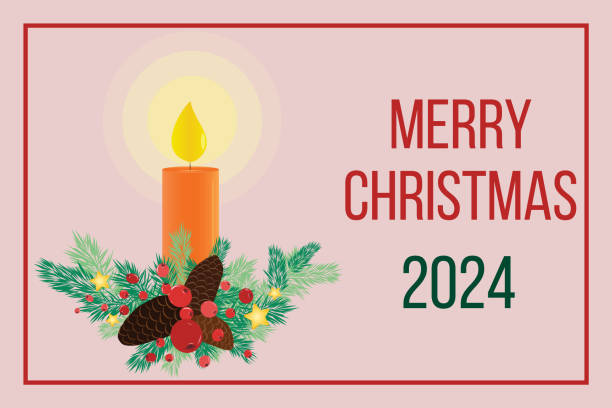 モミの枝とテキストのクリスマスキャンドルとクリスマスカード。休日の挨拶。ベクトル - christmas branch pine tree evergreen tree点のイラスト素材／クリップアート素材／マンガ素材／アイコン素材