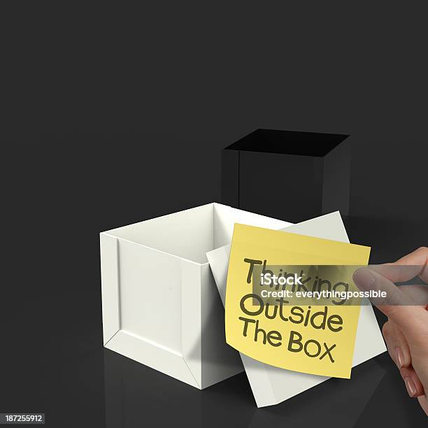 Thinking Outside The Box On Crumpled Sticky Note Paper Stock Photo - Download Image Now