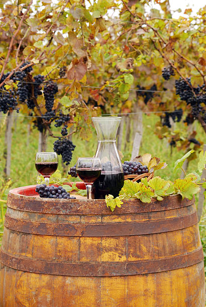 istock red wine on old wooden barrel 187257182