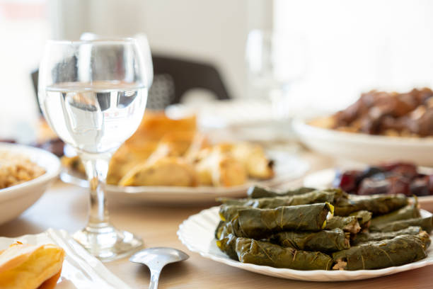 modern wooden dining table with multi type of food