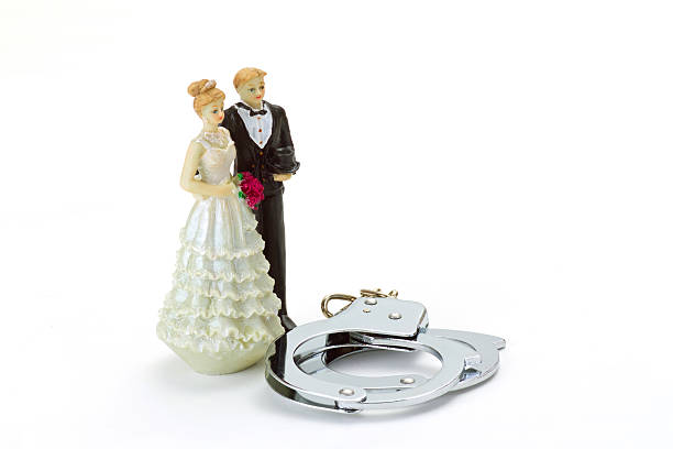 istock Wedding Couple with handcuffs 187258320