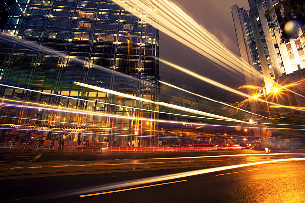 istock Night, light trails in Hong Kong City 187262838