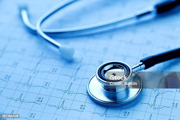 Stethoscope And Ecg Stock Photo - Download Image Now - Electrocardiography, Blue, Cardiologist