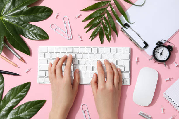 istock Concept of workplace, business and work, composition with leaves 1872646943