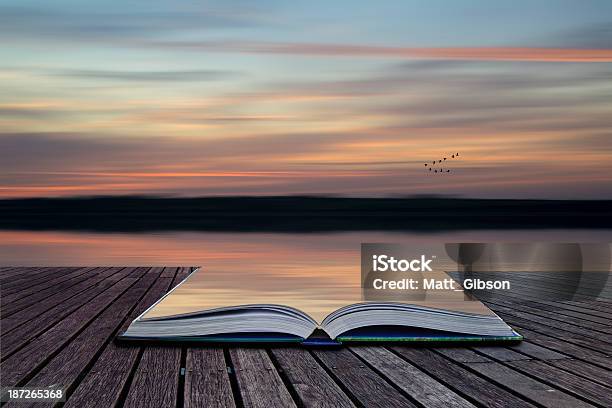 Creative Concept Book Blur Abstract Sunset Landscape Stock Photo - Download Image Now