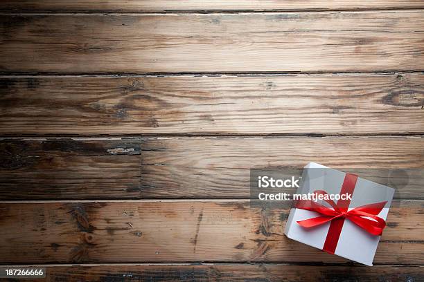 Gift On Wooden Background Stock Photo - Download Image Now - Backgrounds, Box - Container, Celebration