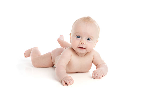 istock Cute Baby Lying on White Floor 187267623